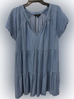 Liverpool Light Blue V-Neck Tiered Tunic Baby Doll Style Size XL NWOT